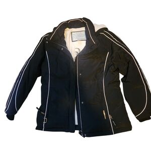 ZeroXposur Black Ski Down Winter Coat With White Stripe Detail W/Hood - Medium